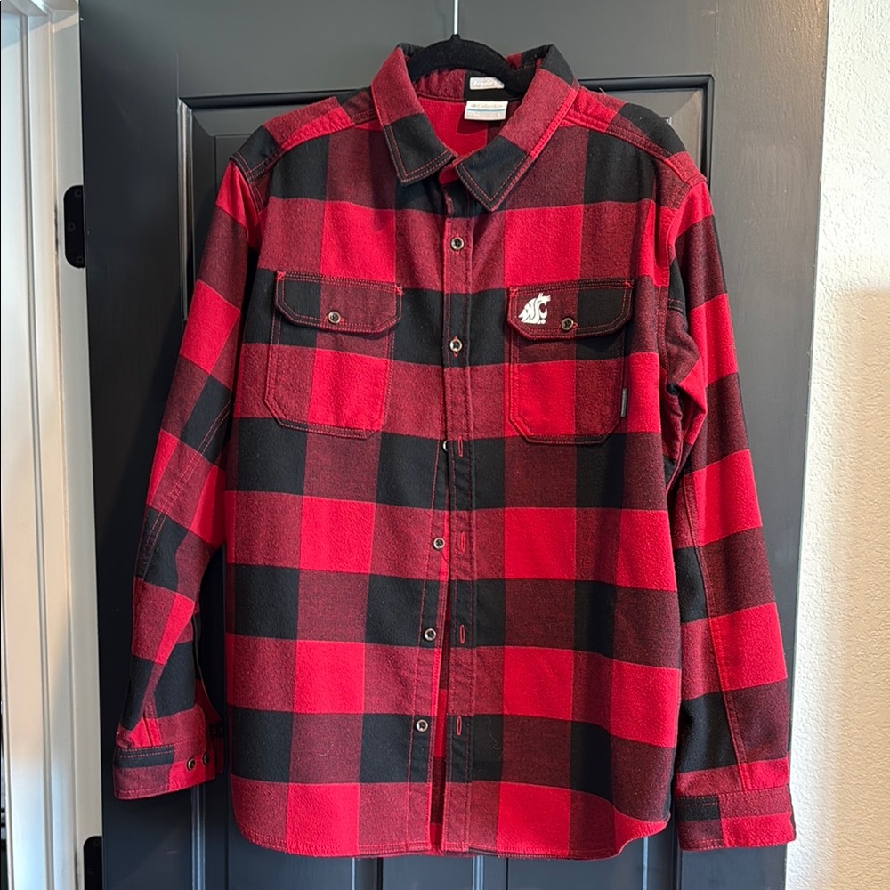Columbia Men's Red and Black Plaid Button-Down Shirt